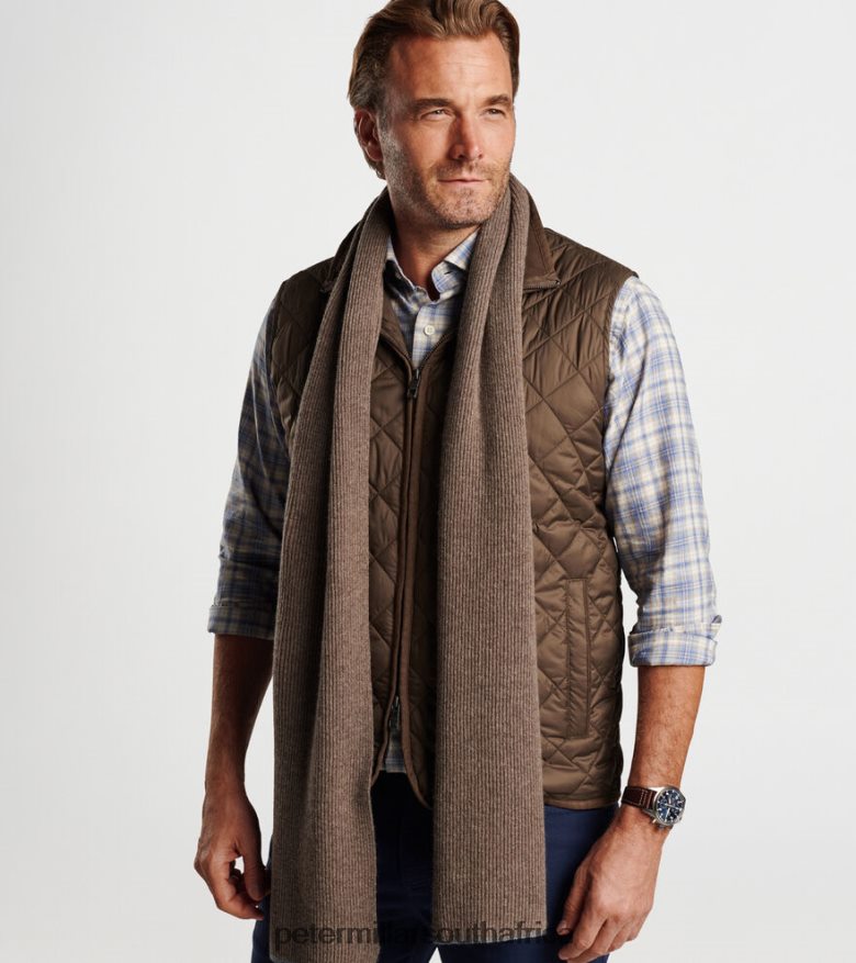 Brown Men Peter Millar Cashmere English Rib Scarf Accessories B62P4F1268