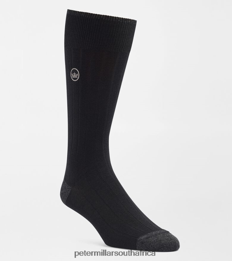 Black Men Peter Millar Solid Rib Crew Sock Accessories B62P4F1250