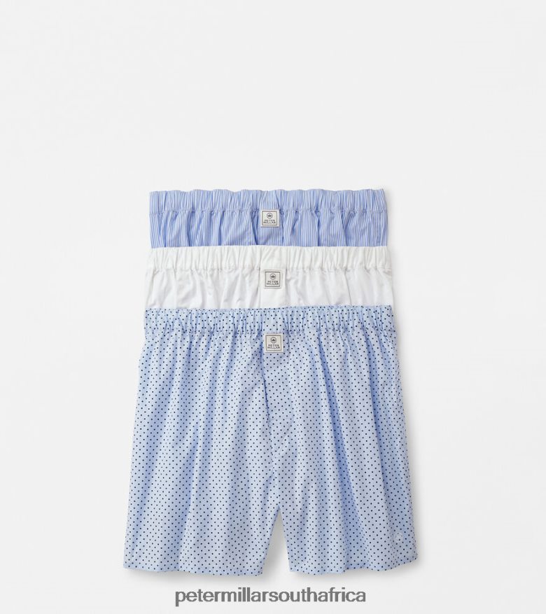 Cottage Blue Men Peter Millar Dempsey Three-Pack Cotton Boxer Apparel B62P4F1016