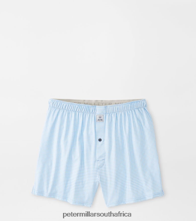 Cottage Blue Men Peter Millar Nebraska Printed Gingham Check Stretch Jersey Boxer Apparel B62P4F1011