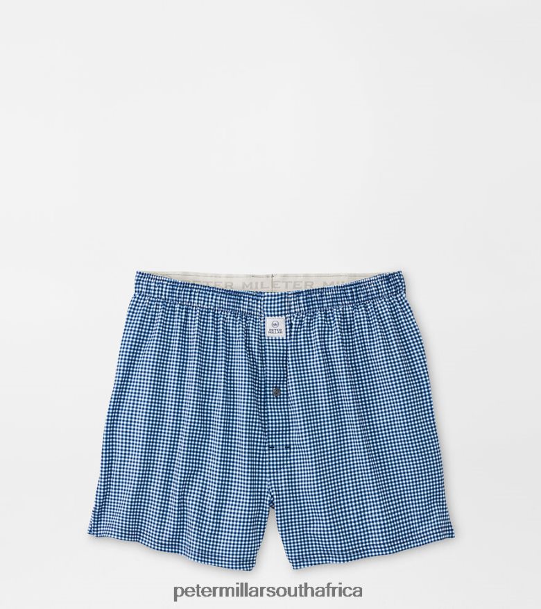 Navy Men Peter Millar Nebraska Printed Gingham Check Stretch Jersey Boxer Apparel B62P4F1012