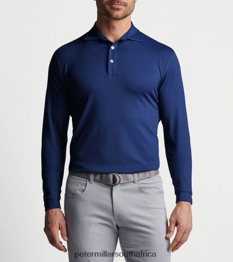 Sport Navy Men Peter Millar Lyons Performance Jersey Long-Sleeve Polo Apparel B62P4F413