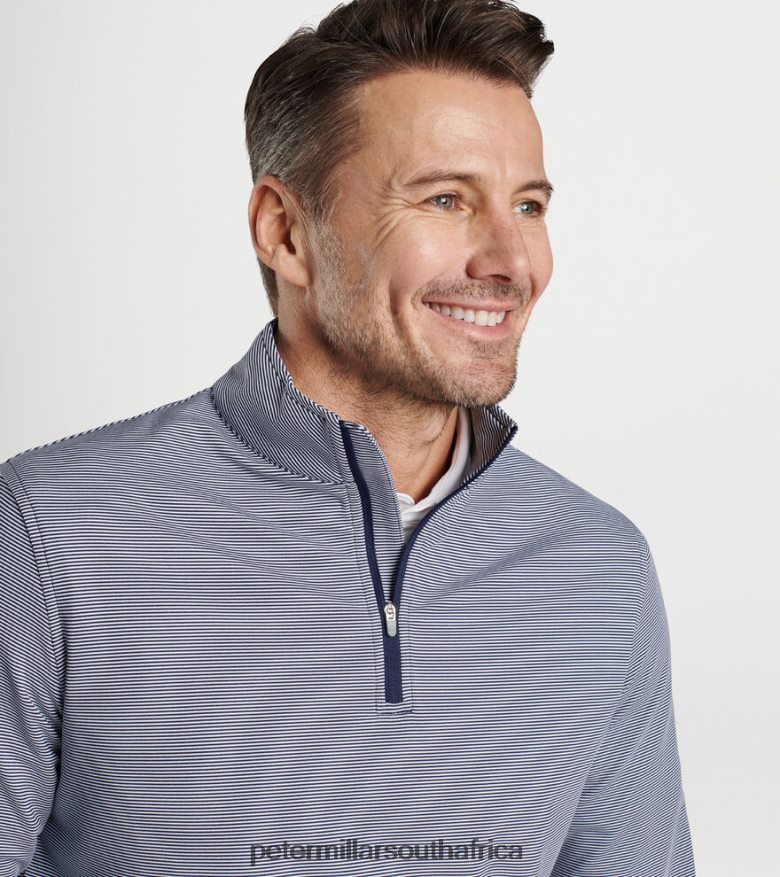 Navy/White Men Peter Millar Perth Sugar Stripe Performance Quarter-Zip Apparel B62P4F715