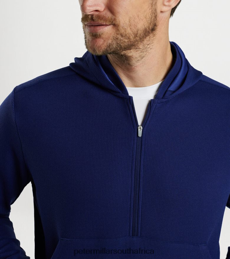 Sport Navy Men Peter Millar Grid Performance Half-Zip Hoodie Apparel B62P4F752