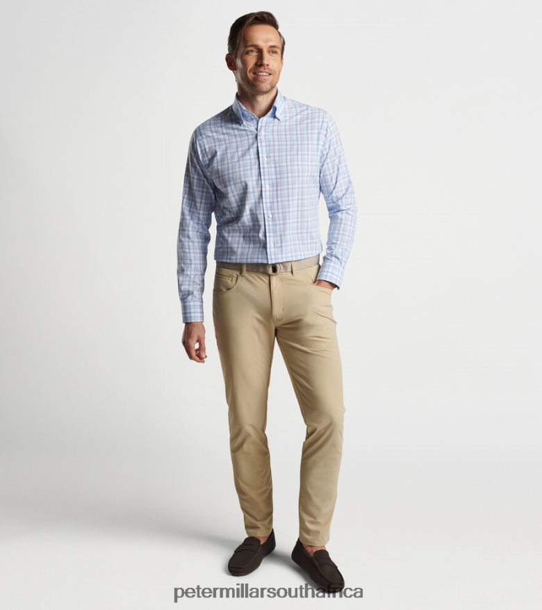 Blue Frost Men Peter Millar Mullen Performance Poplin Sport Shirt Apparel B62P4F496