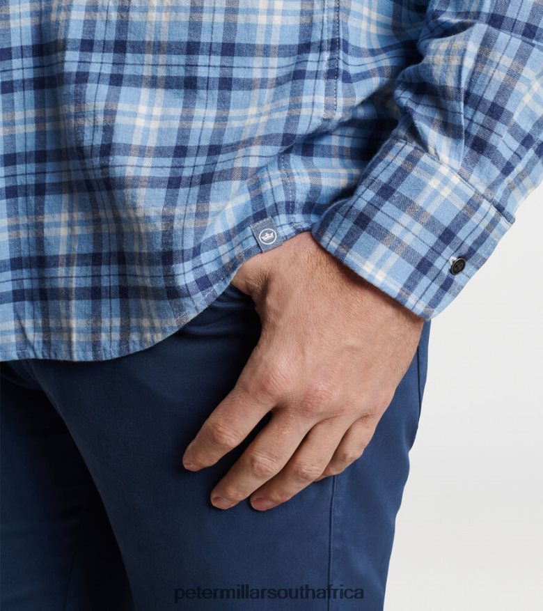 Cottage Blue Men Peter Millar Stone Lake Cotton Sport Shirt Apparel B62P4F457