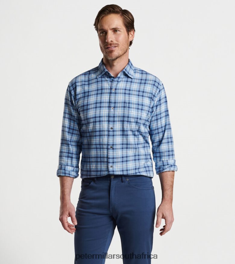 Cottage Blue Men Peter Millar Stone Lake Cotton Sport Shirt Apparel B62P4F457