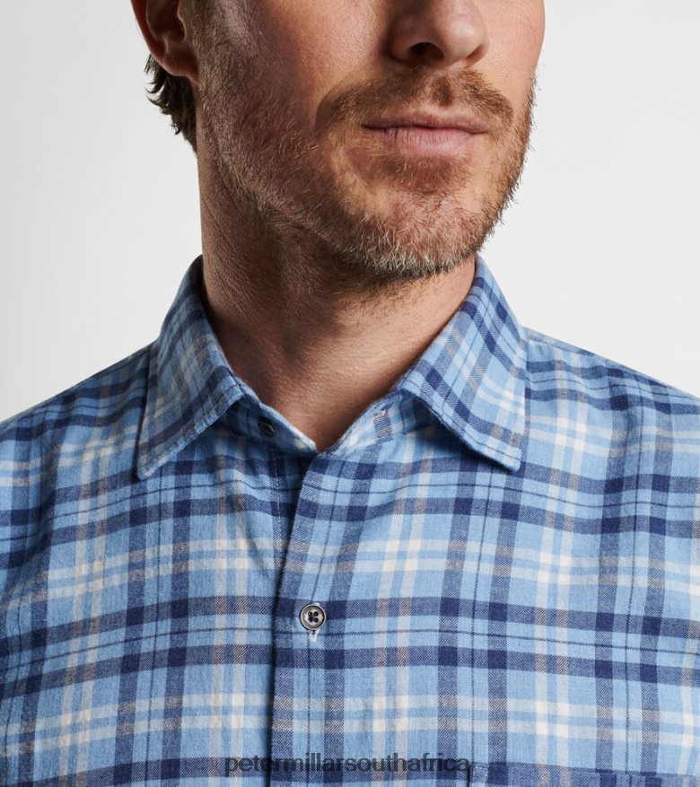 Cottage Blue Men Peter Millar Stone Lake Cotton Sport Shirt Apparel B62P4F457