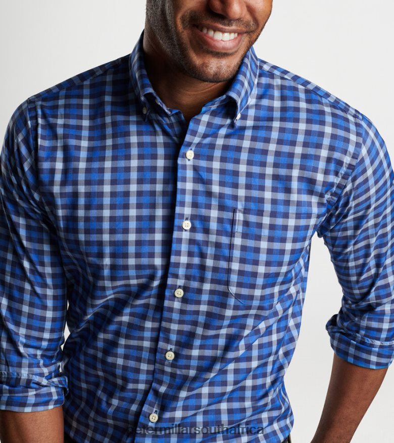 Navy Men Peter Millar Becket Cotton-Stretch Sport Shirt Apparel B62P4F456