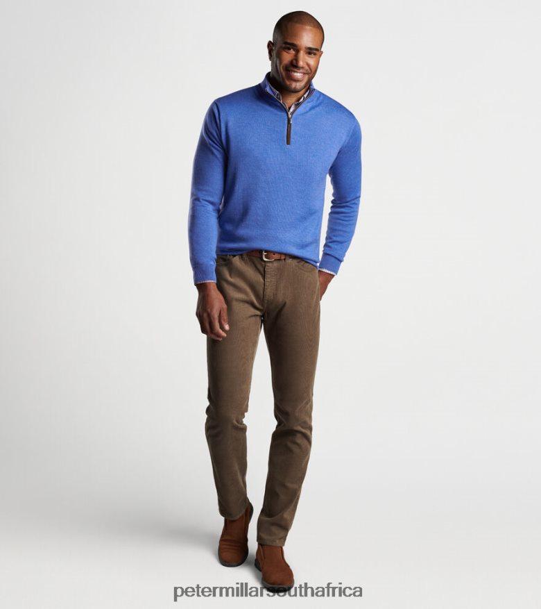 Blue Men Peter Millar Autumn Crest Suede Trim Quarter-Zip Apparel B62P4F524