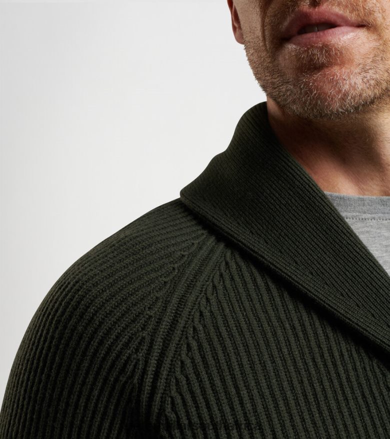 Dark Olive Men Peter Millar Alpine Full-Button Shawl Cardigan Apparel B62P4F607