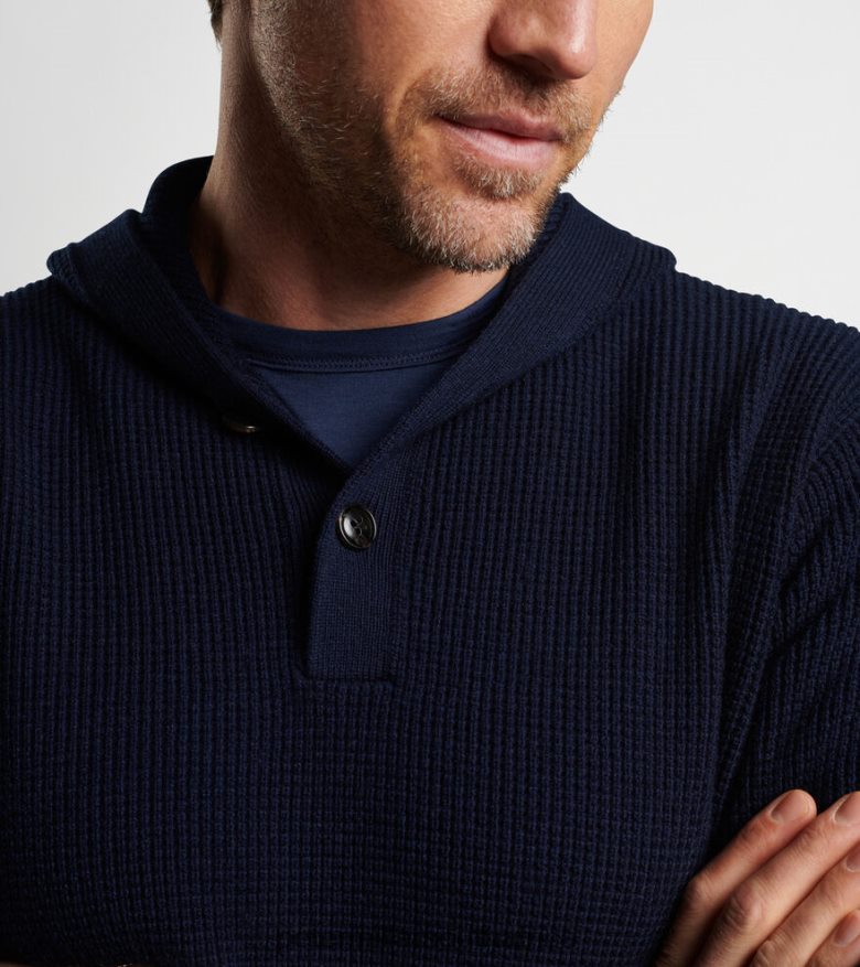 Navy Men Peter Millar Alpine Henley Hoodie Apparel B62P4F608