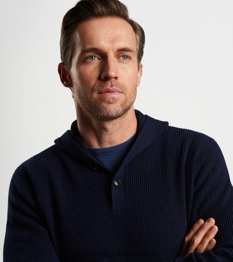 Navy Men Peter Millar Alpine Henley Hoodie Apparel B62P4F608