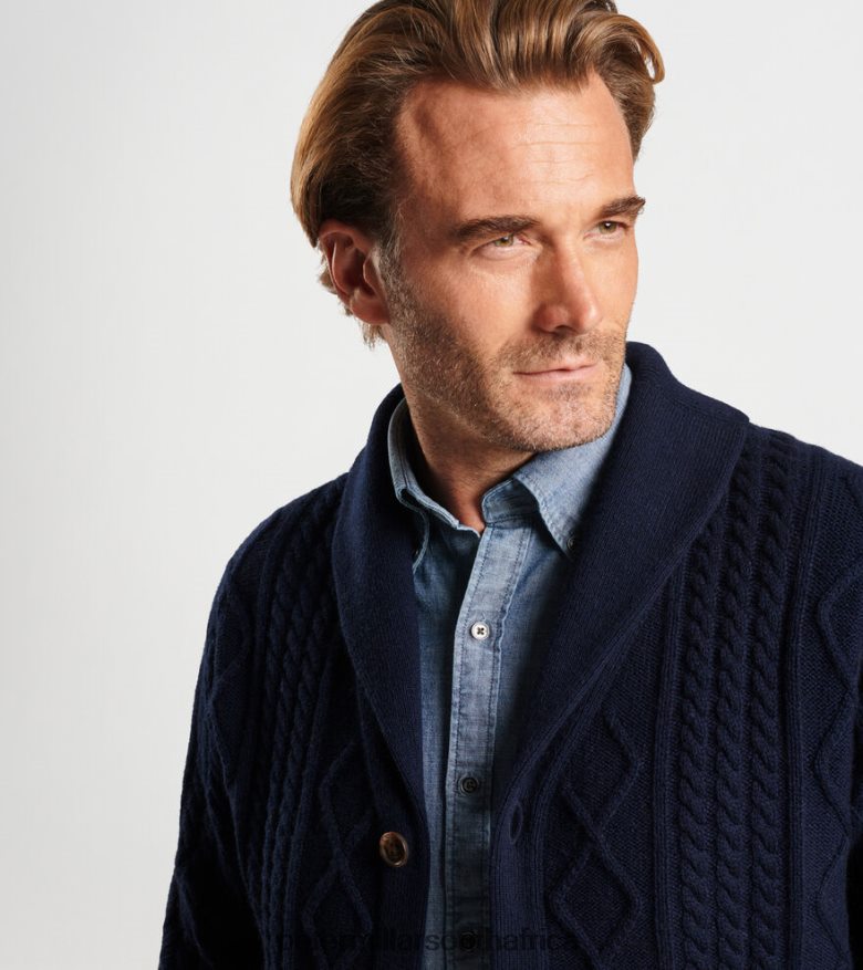 Navy Men Peter Millar Fisherman's Cable Shawl Collar Cardigan Apparel B62P4F603