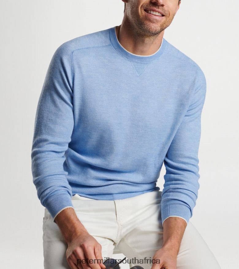 Tahoe Blue Men Peter Millar Voyager Cashmere-Silk Saddle Shoulder Crew Apparel B62P4F570