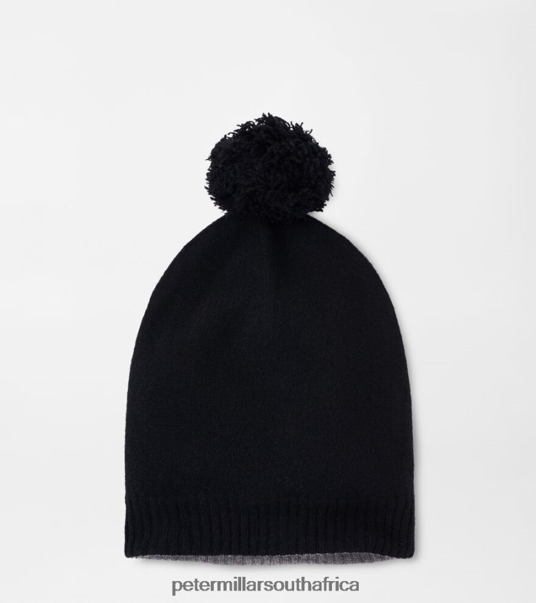 Black/Gale Grey Women Peter Millar Cashmere Double Knit Hat With Pom Accessories B62P4F221