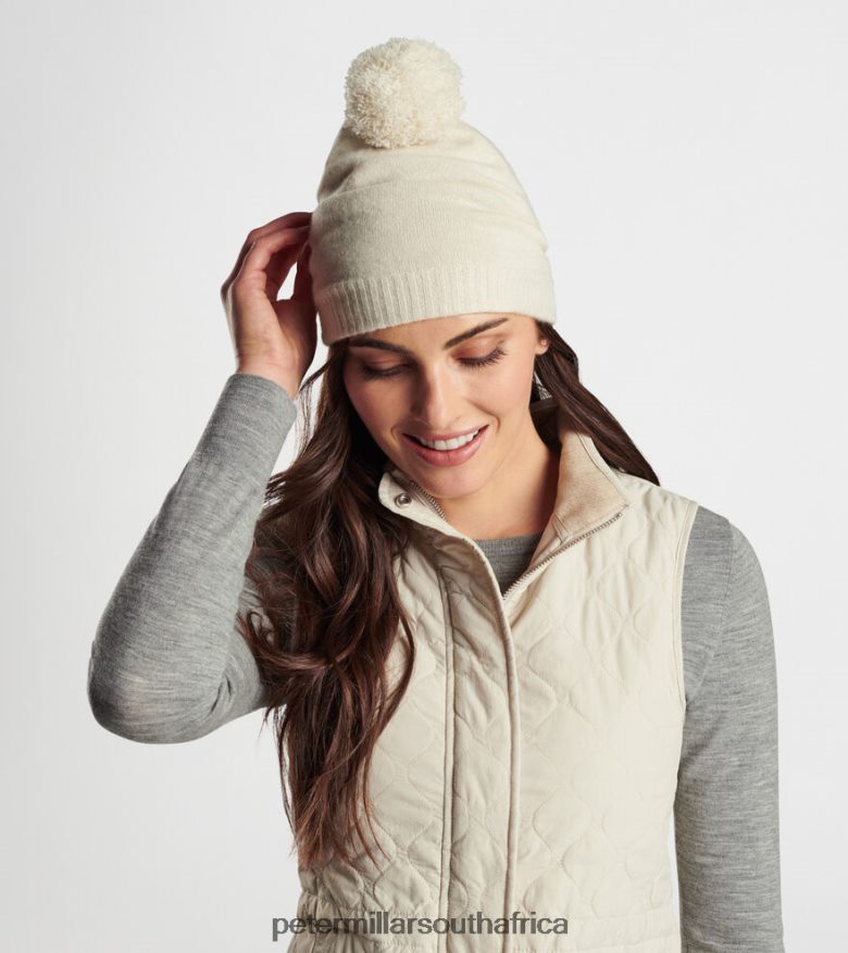 Ivory/Camel Women Peter Millar Cashmere Double Knit Hat With Pom Accessories B62P4F222
