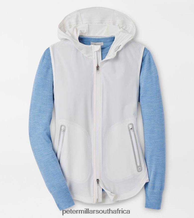 White Women Peter Millar Jameson Flex Adapt Full-Zip Hooded Vest Apparel B62P4F247