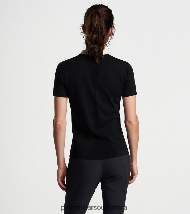 Black/White Women Peter Millar Stuart Short-Sleeve Collared Performance Sweater Apparel B62P4F94