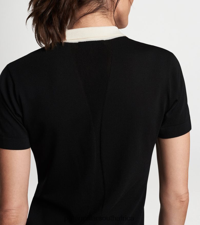 Black/White Women Peter Millar Stuart Short-Sleeve Collared Performance Sweater Apparel B62P4F94