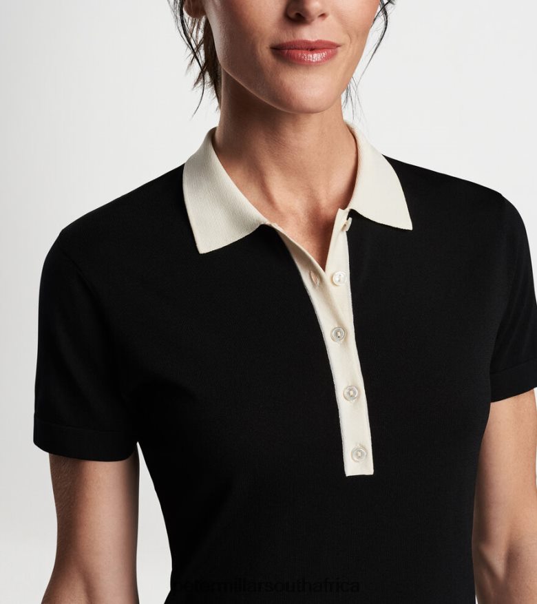 Black/White Women Peter Millar Stuart Short-Sleeve Collared Performance Sweater Apparel B62P4F94
