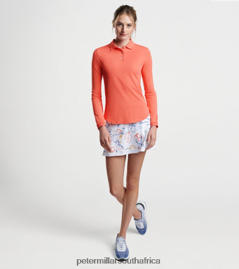 Coral Rose Women Peter Millar Opal Long-Sleeve Stretch Jersey Polo Apparel B62P4F2