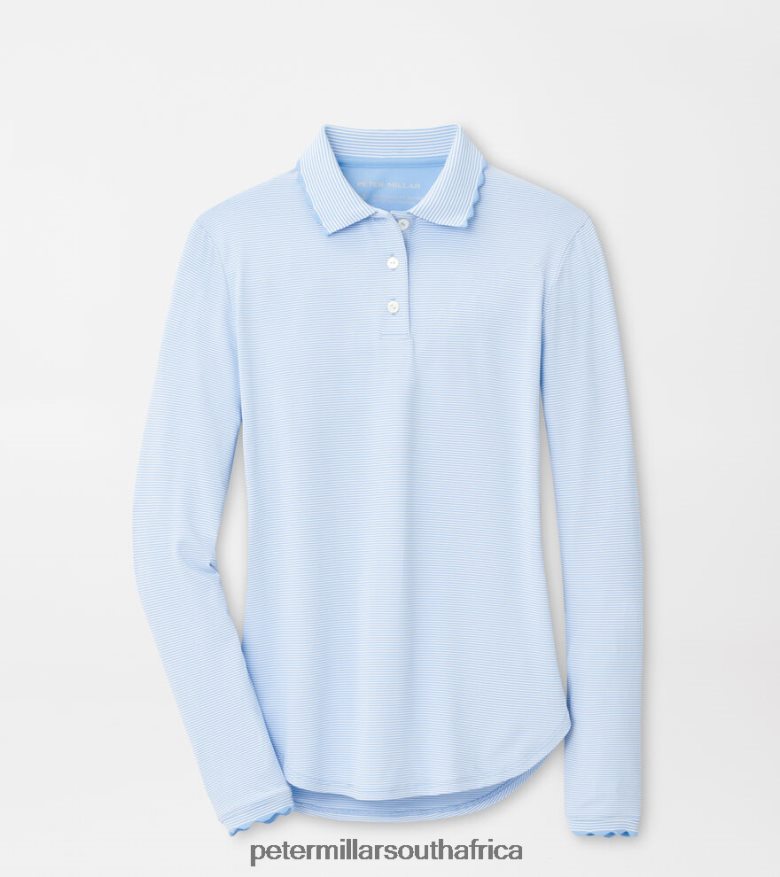 Cottage Blue/White Women Peter Millar Opal Long-Sleeve Stretch Jersey Polo Apparel B62P4F1