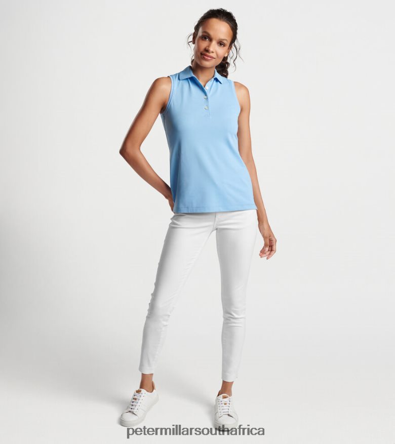 Cottage Blue Women Peter Millar Sleeveless Banded Button Polo Apparel B62P4F29