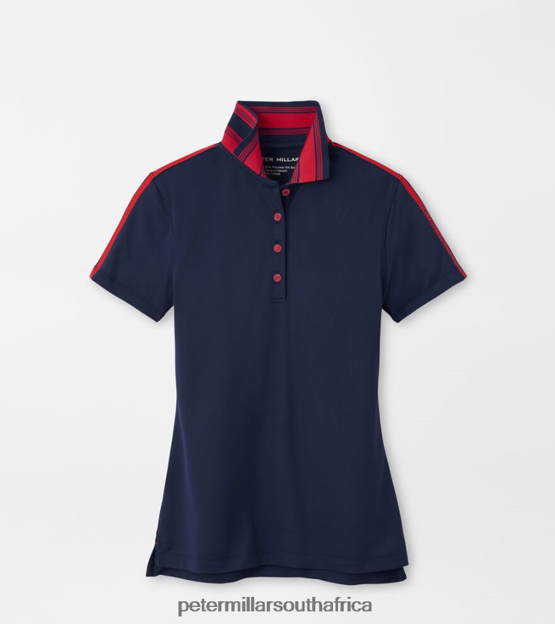 Navy/Rouge Women Peter Millar Hicks Stripe Collar Sport Polo Apparel B62P4F65