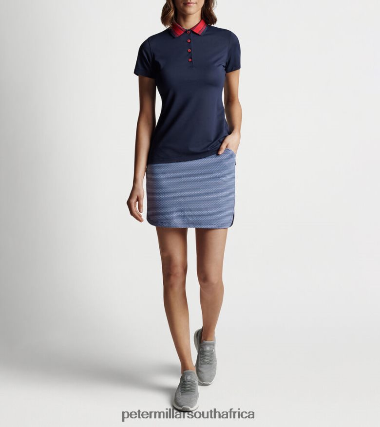 Navy/Rouge Women Peter Millar Hicks Stripe Collar Sport Polo Apparel B62P4F65