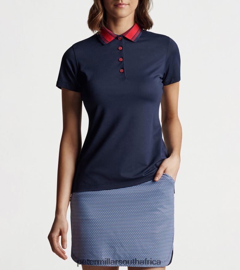 Navy/Rouge Women Peter Millar Hicks Stripe Collar Sport Polo Apparel B62P4F65