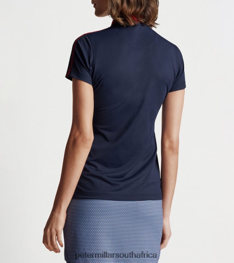 Navy/Rouge Women Peter Millar Hicks Stripe Collar Sport Polo Apparel B62P4F65