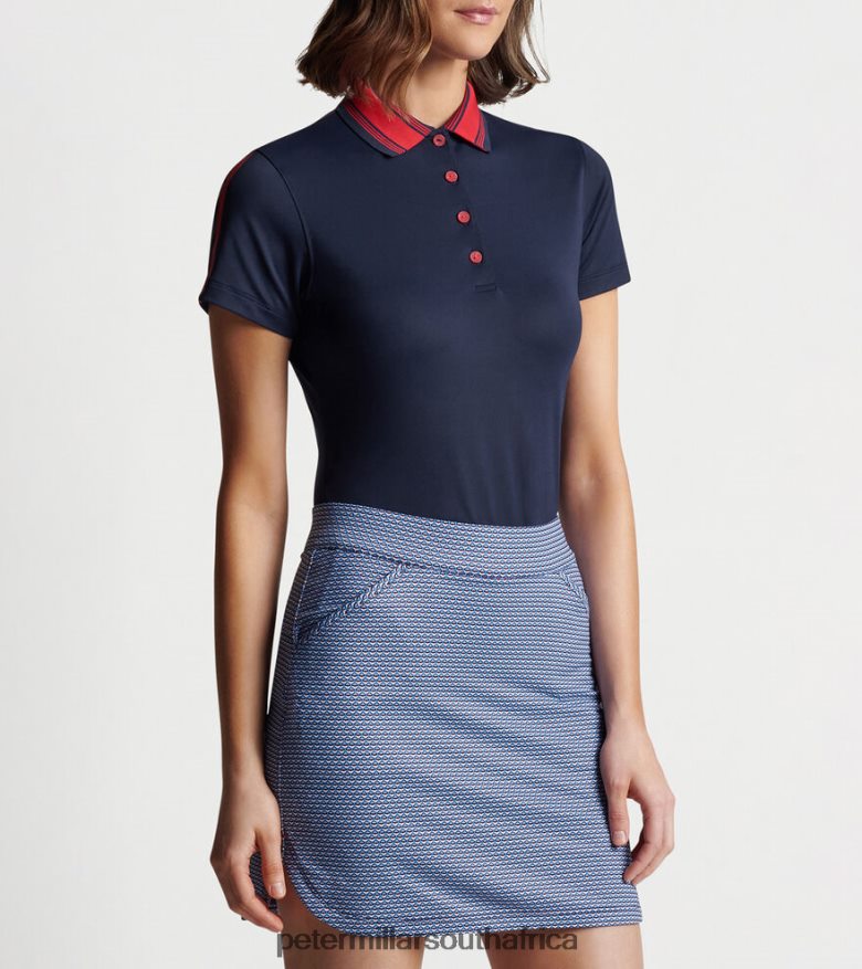 Navy/Rouge Women Peter Millar Hicks Stripe Collar Sport Polo Apparel B62P4F65