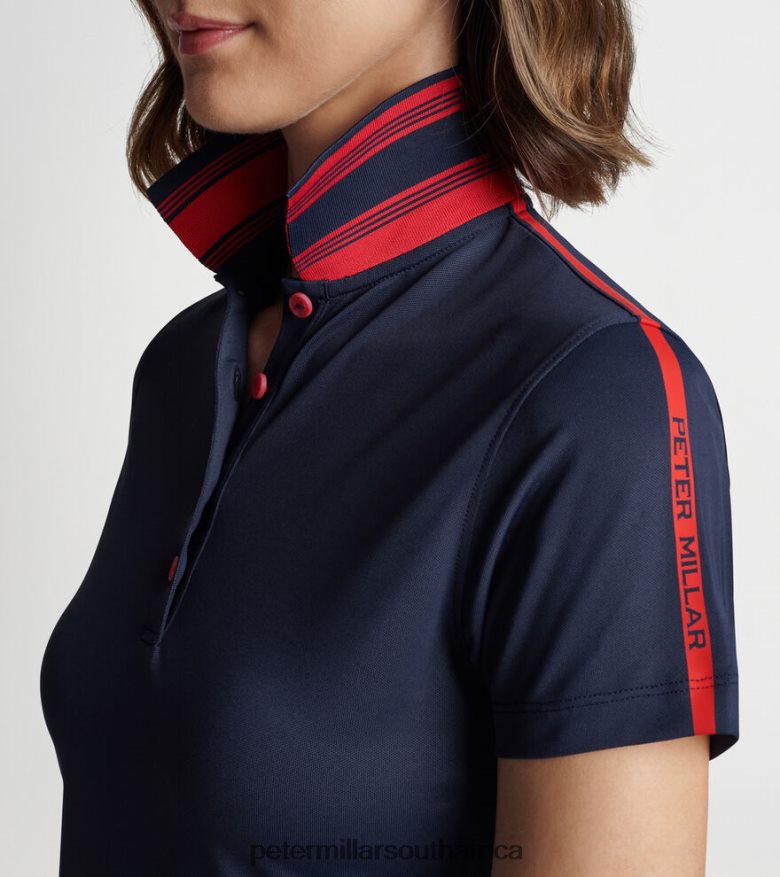 Navy/Rouge Women Peter Millar Hicks Stripe Collar Sport Polo Apparel B62P4F65