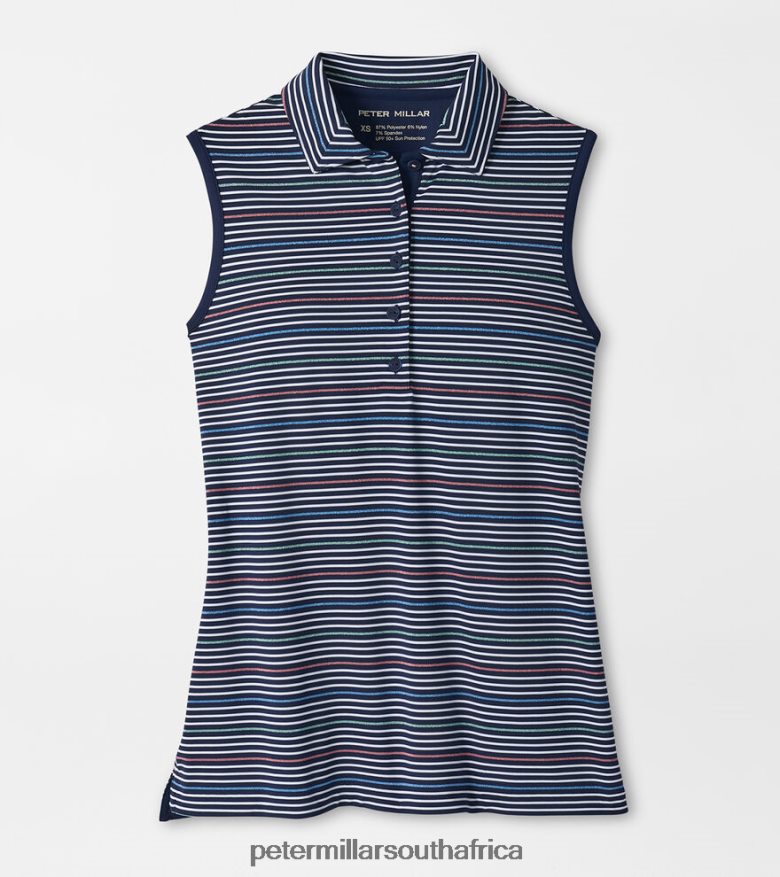 Pinwheel Stripe Navy Women Peter Millar Perfect Fit Performance Sleeveless Polo Apparel B62P4F55