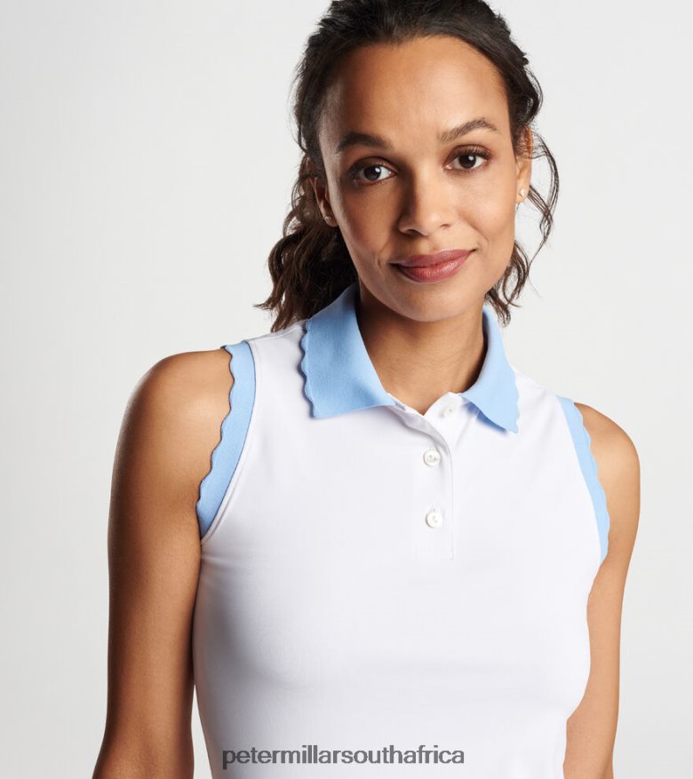 White/Cottage Blue Women Peter Millar Opal Stretch Jersey Polo Apparel B62P4F15