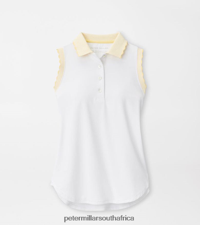 White/Morning Sun Women Peter Millar Opal Sleeveless Stretch Jersey Polo Apparel B62P4F37