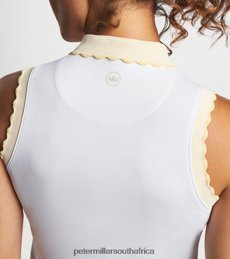 White/Morning Sun Women Peter Millar Opal Sleeveless Stretch Jersey Polo Apparel B62P4F37