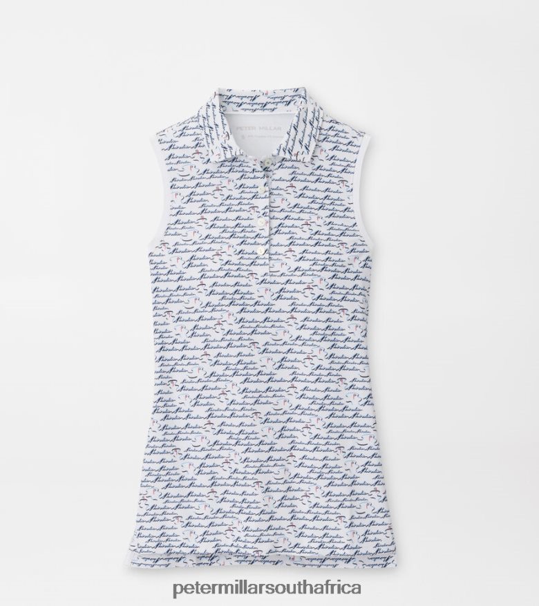 White Women Peter Millar Banded Sport Mesh Birdie Print Sleeveless Button Polo Apparel B62P4F69