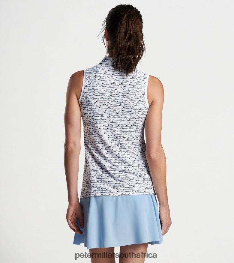 White Women Peter Millar Banded Sport Mesh Birdie Print Sleeveless Button Polo Apparel B62P4F69
