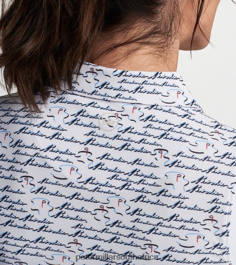 White Women Peter Millar Banded Sport Mesh Birdie Print Sleeveless Button Polo Apparel B62P4F69