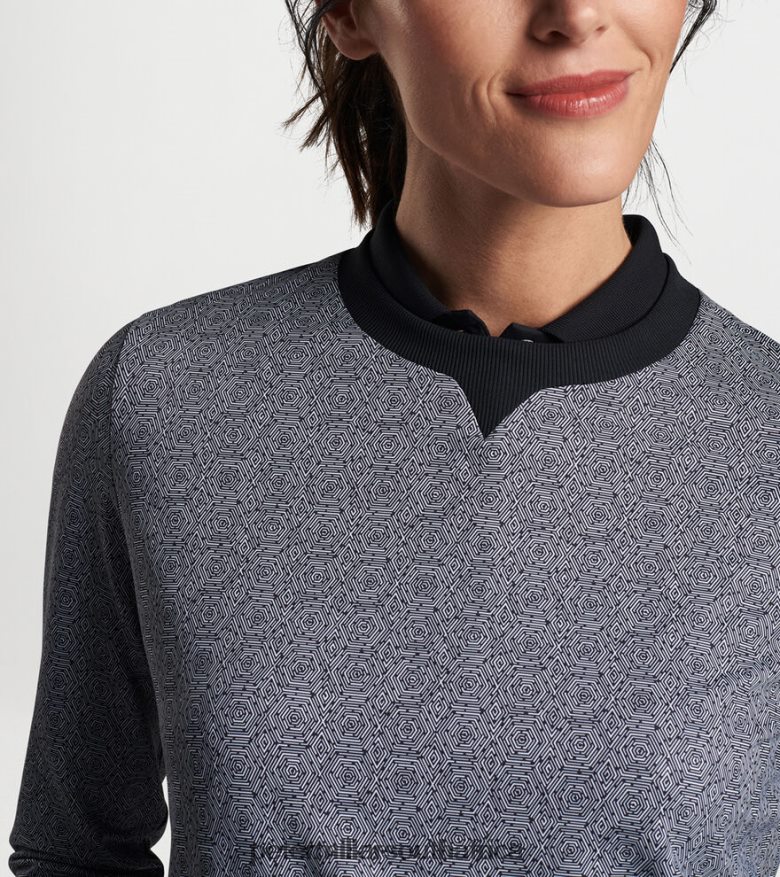 Black Women Peter Millar Hexagons Print Birdie Sport Sweatshirt Apparel B62P4F143