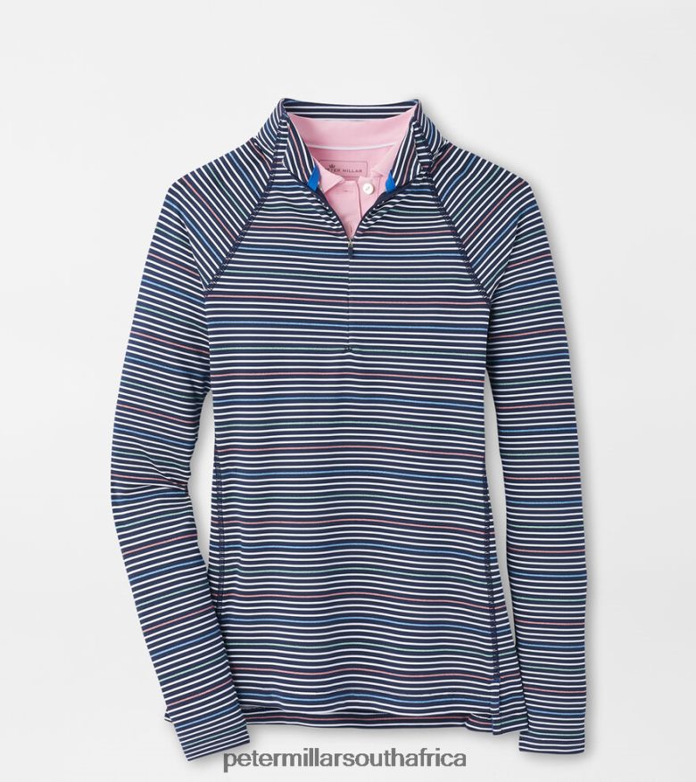 Pinwheel Stripe Navy Women Peter Millar Raglan-Sleeve Perth Metallic Stripe Layer Apparel B62P4F132